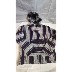 Iguana Jack Purple Striped Baja Hoodie Baja Pullover Drug Rug Unisex Small